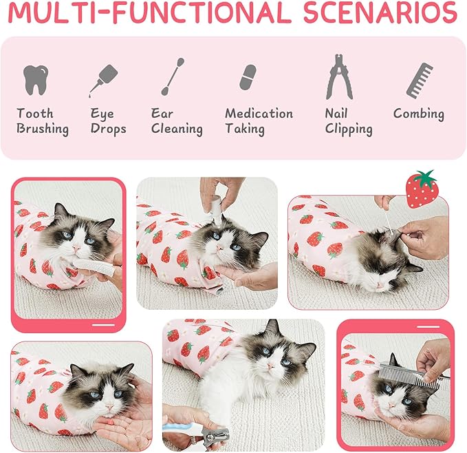 Cat Wrap for Cutting Nails, Self-Adhesive for Grooming, Anti-Scratch Cat Swaddle Wrap for Medicine, Nail Clipping, Teeth Brushing, Ear Cleaning