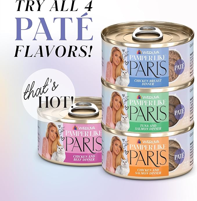 Weruva Paris Hilton Pamper Like Paris Natural Grain Free Wet Cat Food, Chicken and Beef Paté, 2.47oz Can (Pack of 12)