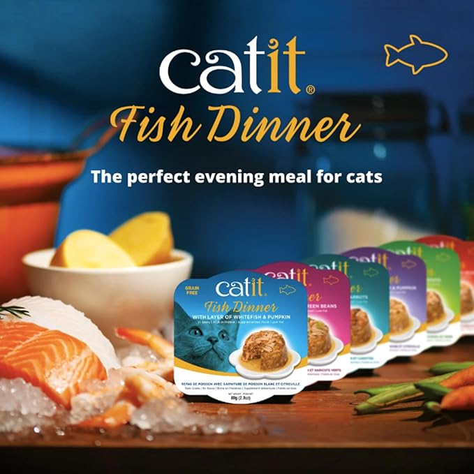 Catit Fish Dinner with Shrimp & Green Beans – Hydrating and Healthy Wet Cat Food for Cats of All Ages (Pack of 6)