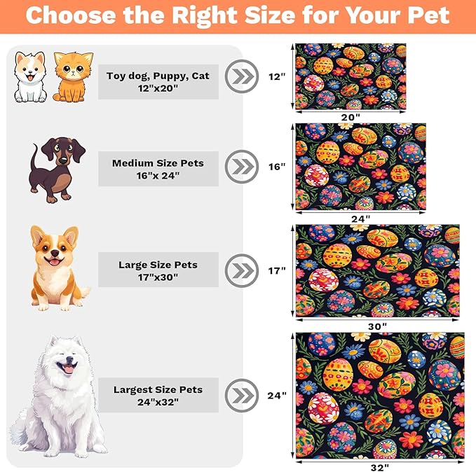 Easter Egg Dog Food Mat for Floors Absorbent Dog Bowl Mat for Food and Water Dispenser Quick Dry Cat Food Placemat Pet Supplies 16" x 24", Watercolor Flower