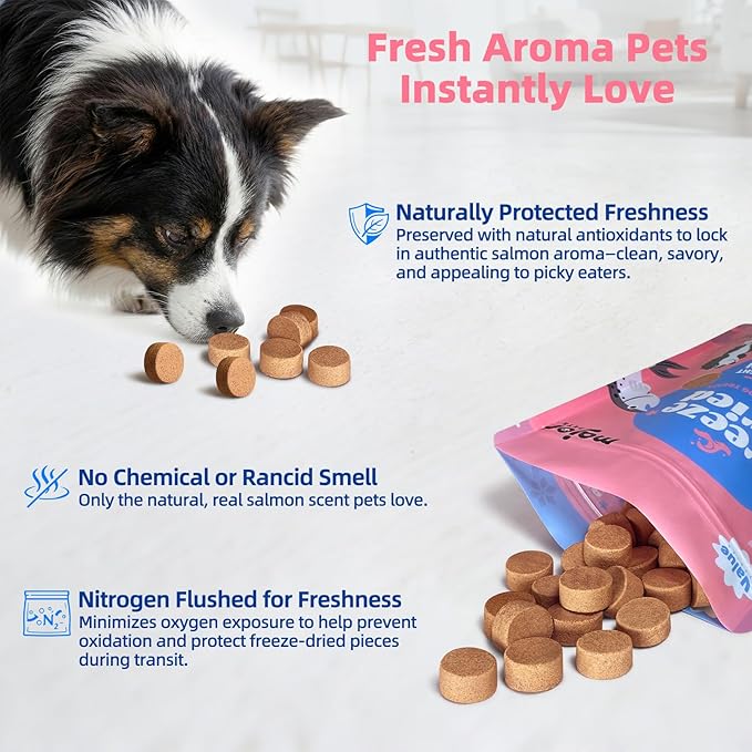 MAJOR PETS Freeze Dried Salmon Dog & Cat Treats - Wild Caught Alaskan Salmon -Single Protein - Grain Free & Gluten Free - Dog Food Toppers & Training Treats - Made and Sourced in The USA - 2.5 oz