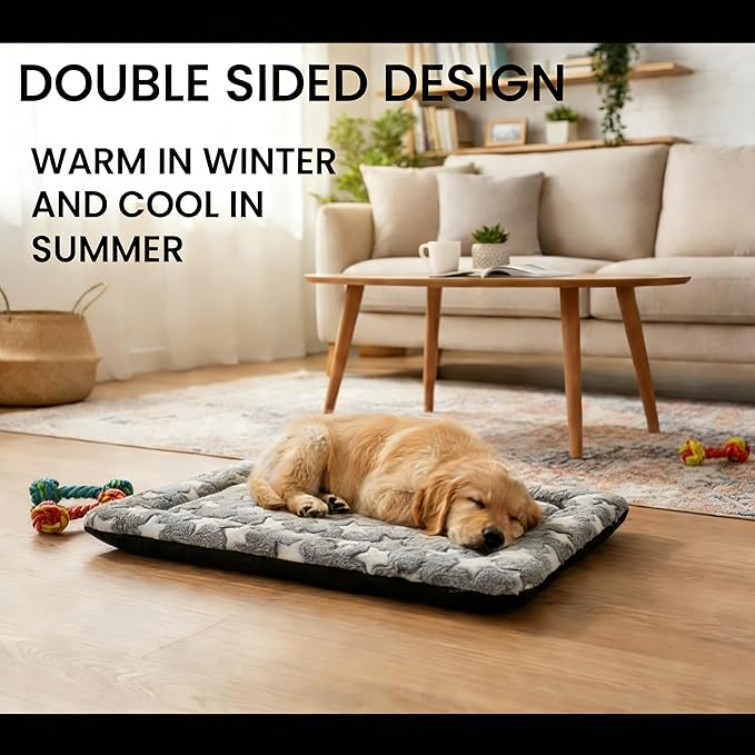 Dog Bed Mat, Reversible Dog Crate Pad - Comfortable Kennel Mat for Dogs & Cats, Machine Washable Dog Bed Suitable for Kennel, Cage or Home Travel(Gray Star, 24" L*18" W*1.5" Th)