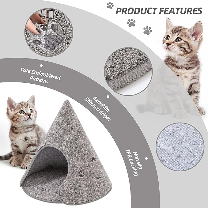 BEQHAUSE Cat Beds for Indoor Cats, Cat Cave Bed with Non-Slip Bottom, Anti-Scratch Cat House Cat Tent for Kittens and Small Dogs, Foldable Kitten Hideaway Machine Washable,22.8 * 22.8 * 20.8in, Grey