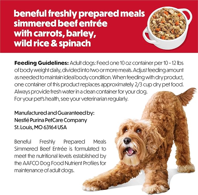 Purina Beneful Dog Food Freshly Prepared Meals Simmered Beef Entree with Carrots, Barley, Wild Rice and Spinach - (Pack of 8) 10 oz. Tubs