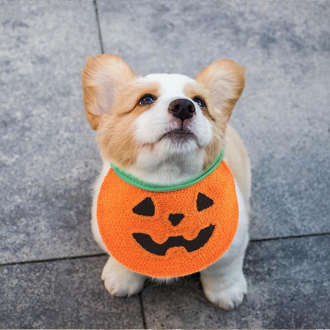 Halloween Pumpkin Dog Bandana Tie-on Bandana Bib Orange M Size for Pets to 15 Lbs Festival Pet Scarf Comfortable Cat and Dog Supplies
