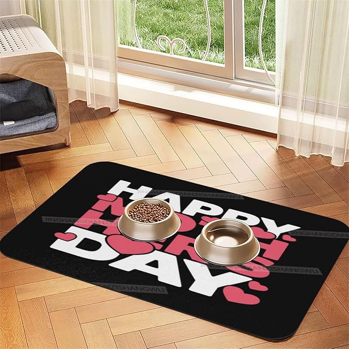 Dog Food Mats for Floors Happy Mother's Day Floral Gift Mom Eg Absorbent Pet Cat Food Mat Quick Dry Dog Bowl Mats for Water Pet Supplies 18X12In