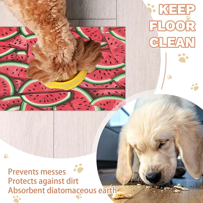 Watermelon Dog Food Mat for Floors Absorbent Dog Bowl Mat for Food and Water Dispenser Quick Dry Cat Food Placemat Pet Supplies 24" x 32", Summer Fruit
