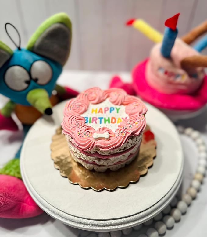 Pink Shiba Big Dog Birthday Cake- Edible Puppy Party Crispy Vanilla Rice Cake, Yogurt Icing Perfect Dog Party Cake Boxed, Iced and Decorated