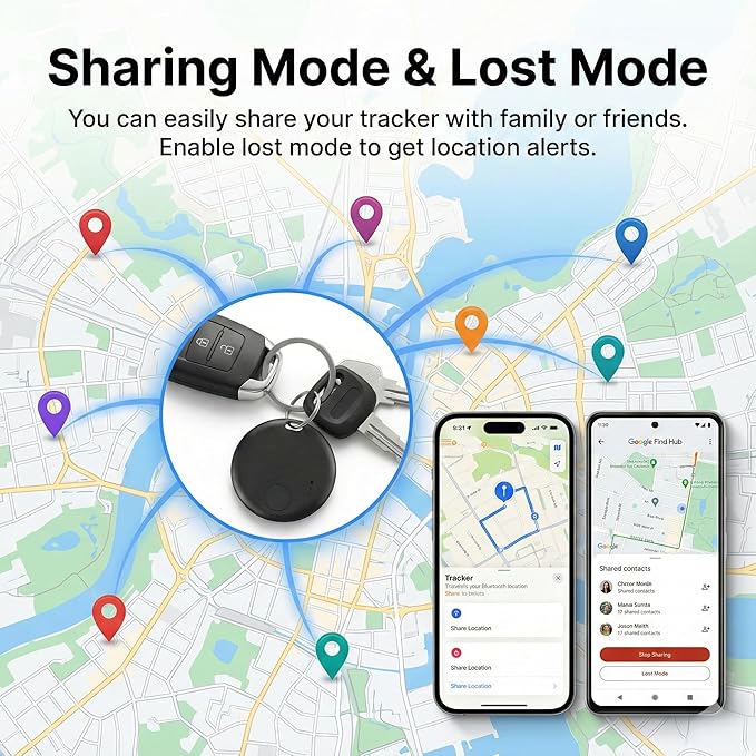 Air Tracker Tags-2 Pack, Bluetooth Tracker with Sound, Compatible with Google’s Find Hub (Android) and Apple Find My (iOS), for Keys, Wallets, Luggage, Pets, No Subscription (Black+White)