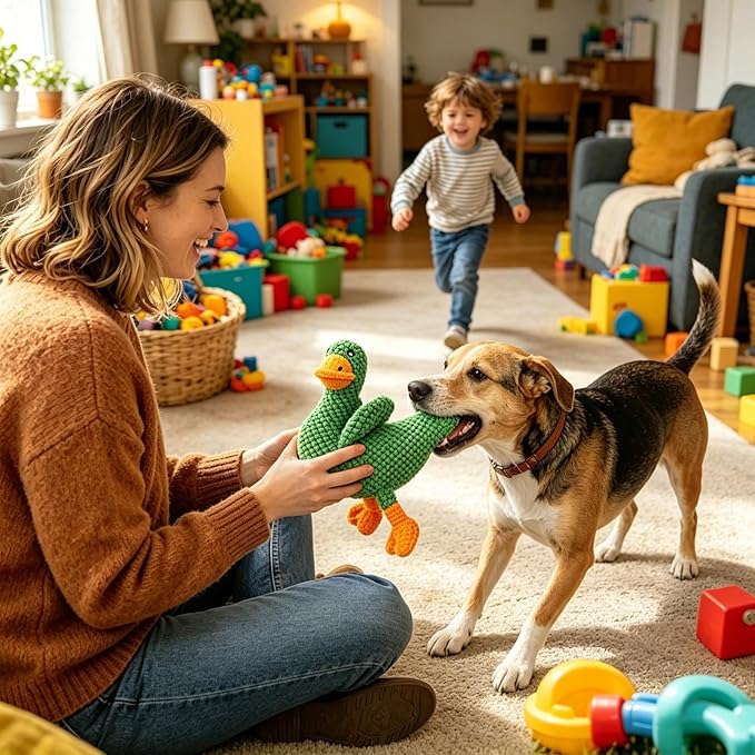 Squeaky Duck Dog Toy - Tough Bite Resistant Plush Animal for Dogs, Interactive Sound Chew Training Tool, Safe Play Companion | Suitable Indoor Home Use, Outdoor Yard Play, Park Activities, Travel Fun