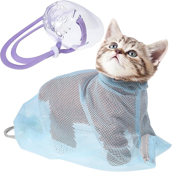 Cat Grooming Bag Muzzle Kitten Bathing Washing Bag Comfortable Net for Cats