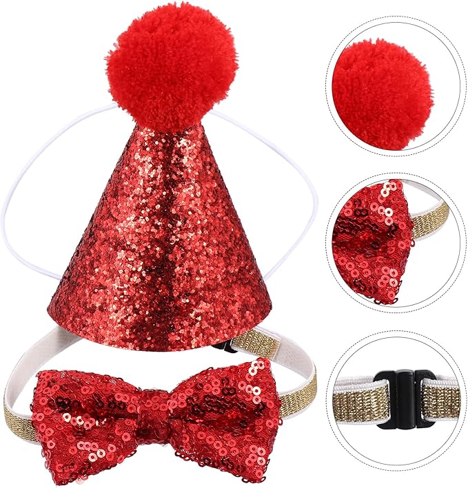 YARNOW Dog Christmas Costume Collar Set 2pcs with Red Santa Hat and Bow Tie, Holiday Pet Supplies for Puppy and Small Dogs, Festive Xmas Pet Accessories