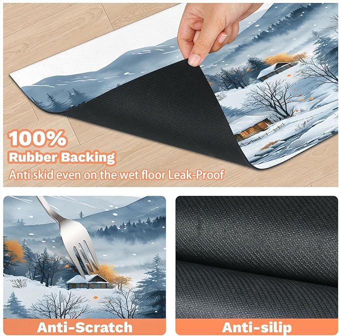 Village Dog Food Mat for Floors Absorbent, Quick Dry Water Dispenser Mat for Food, Water, Pet Supplies 16" x 24", Forest