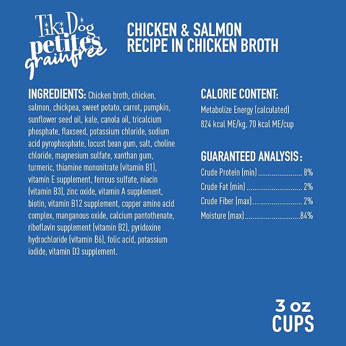 Tiki Dog Aloha Petites, Chicken & Salmon, Rich in Protein with Supplemental Hydration, for All Dog Breeds and All Life Stages, 3 oz. Cup (4 Count)