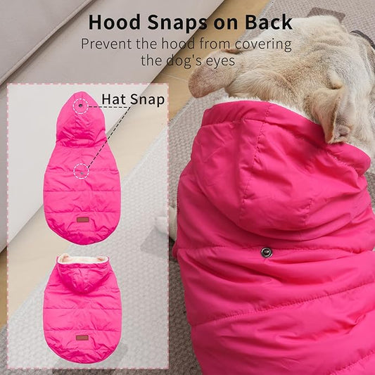 Fleece Lining Extra Warm Dog Hoodie in Winter,Small Dog Jacket Puppy Coats with Hooded Pink S