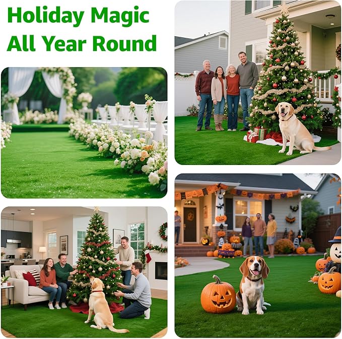 Artificial Turf Grass Outdoor - Synthetic Realistic Fake Grass Indoor Rug with Drainage Holes for Patio, Balcony, Backyard, Landscape Decortaion - Pet Friendly Dog Grass Mat (5FT x 8FT)