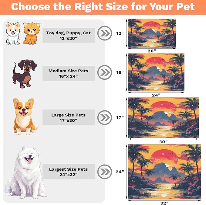 Coastal Sunset Dog Food Mat for Floors Absorbent, Quick Dry Water Dispenser Mat for Food, Water, Pet Supplies 17" x 30", Palm Tree