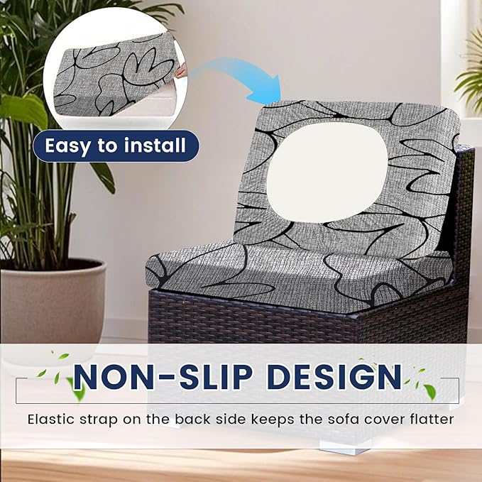 HANDONTIME 8Pcs Outdoor Cushion Covers Waterproof Striped Patio Cushion Covers Stretch Outdoor Couch Cover Replacement Patio Furniture Cover for Pets Sofa Cover Washable (Grey Abstract,Cover Only)
