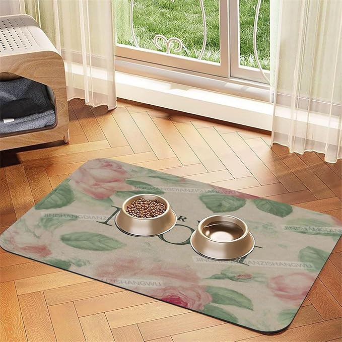 Dog Food Mat for Floors Absorbent Quick Drying Happy Mother's Day Floral Gift for Mom Bl Pet Cat Food Mat Easy-to-Clean Pet Feeding Mats Dog Bowl Mats 18X12In