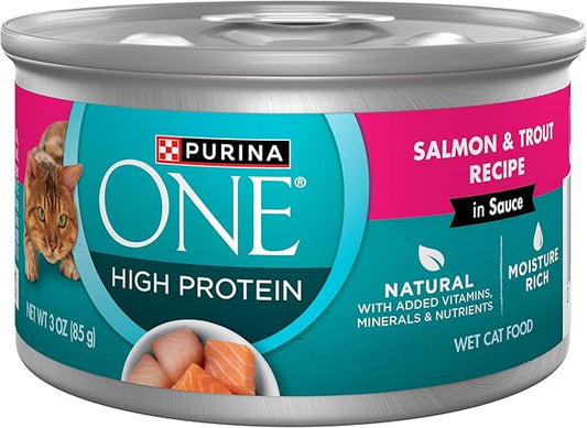 Purina ONE Natural, High Protein Cat Food, Salmon and Trout Recipe in Sauce - (Pack of 24) 3 oz. Pull-Top Cans