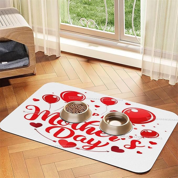 Pet Feeding Mat for Floors Waterproof Dog Mat for Food and Water Happy Mother's Day Floral Gift Mom Blessing Eh Absorbent Quick Dry Non Slip Mats Cat Bowls 18X12In