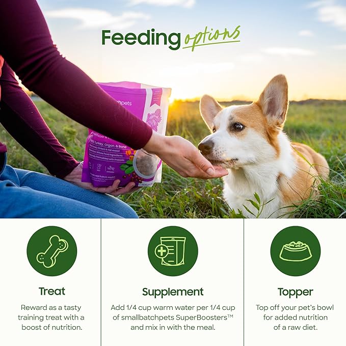 Smallbatch Freeze Dried Dog Treats, Superfood Food Topper Turkey Bites for Dogs & Cats, Probiotics, Organic Ingredients, High Protein, Grain Free Healthy Treat & Food Topper, Made in the USA, 7 oz Bag