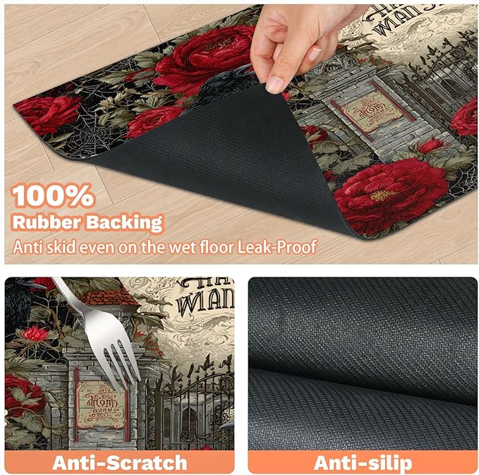 Halloween Crow Dog Food Mat for Floors Absorbent, Quick Dry Water Dispenser Mat for Food, Water, Pet Supplies 12" x 20", Flower