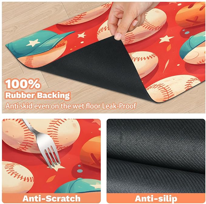Sports Dog Food Mat for Floors Absorbent, Quick Dry Water Dispenser Mat for Food, Water, Pet Supplies 12" x 20", Baseball