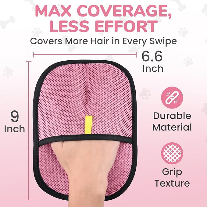 Pet Hair Removal Glove for Cats and Dogs, Electrostatic Magic Brush Pet Hair Remover for Dog Couch, Available in Blue, Purple, Pink, Brown- Perfect for Pet Owners (Pink)