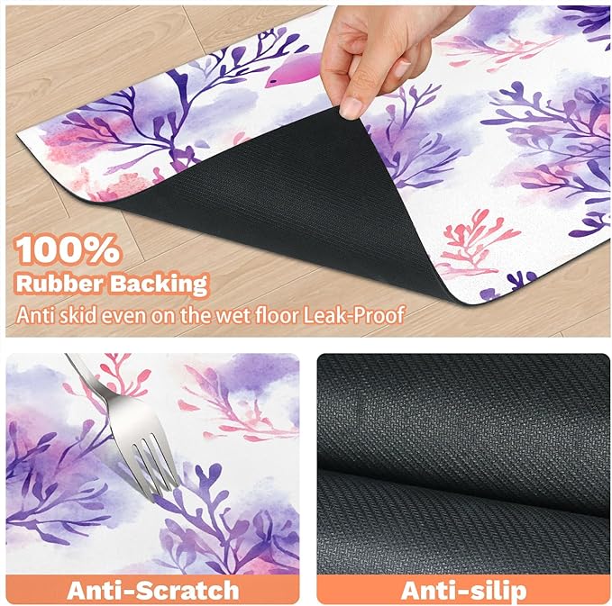 Coastal Dog Food Mat for Floors Absorbent Dog Bowl Mat for Food and Water Dispenser Quick Dry Cat Food Placemat Pet Supplies 12" x 20", Watercolor Coral