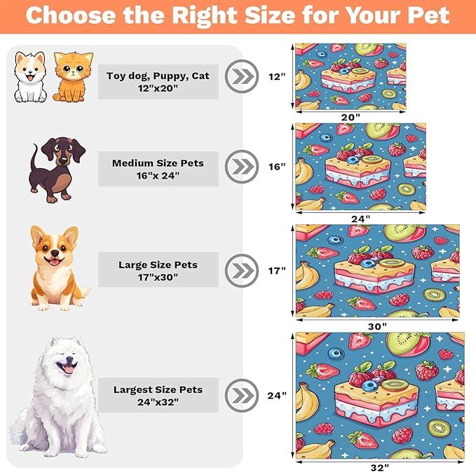 Fruit Cake Dog Food Mat for Floors Absorbent Dog Bowl Mat for Food and Water Dispenser Quick Dry Cat Food Placemat Pet Supplies 12" x 20", Sweet