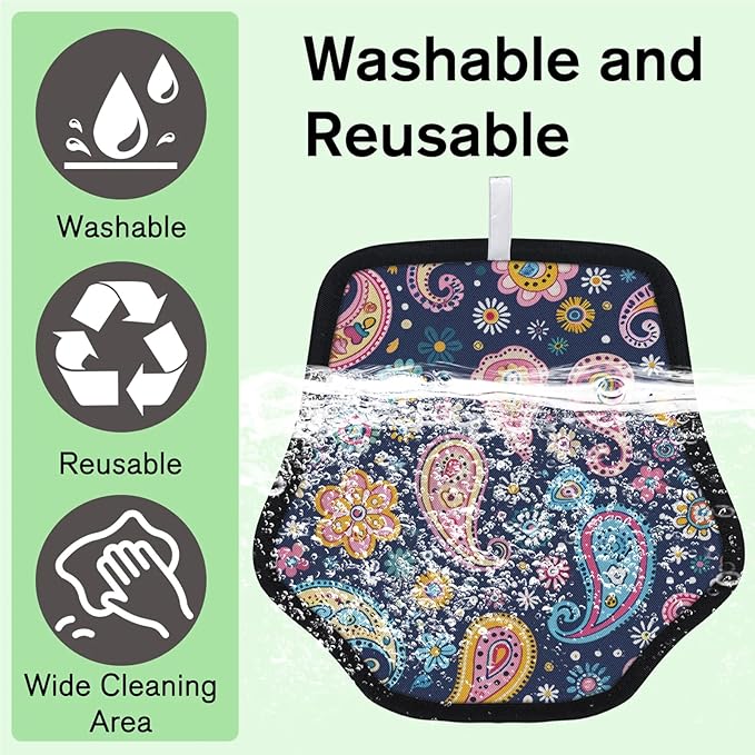 Floral Paisley Print Electrostatic Pet Hair Removal Glove for Cats & Dogs - Reusable Grooming Mitt for Couch, Carpet, Car Seat & Laundry - Large 9x9 Inch