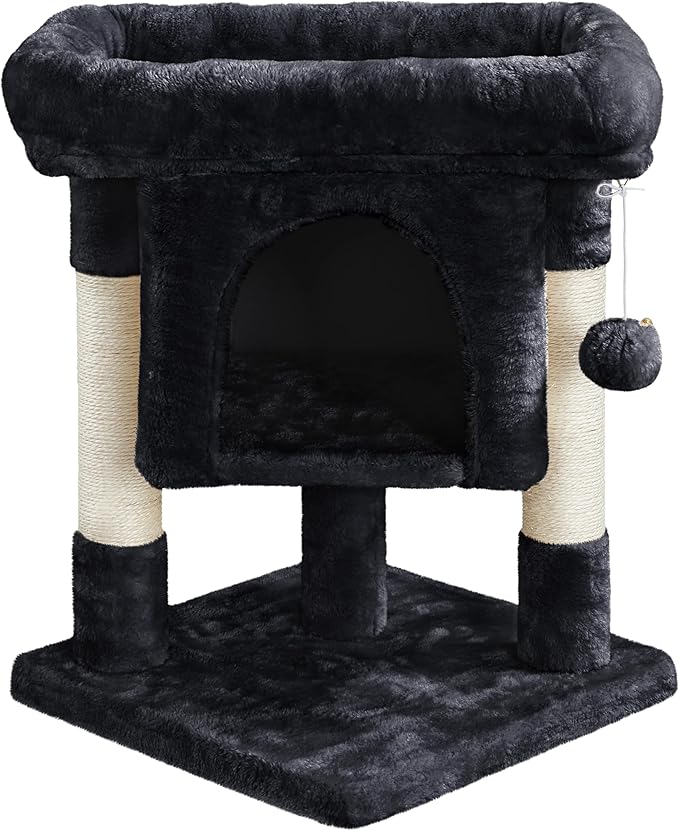 Yaheetech Cat Scratching Posts with Bed, 23.5 Inches Cat Kitten Scratcher Featuring with Sisal Scratch Posts, Interactive Dangling Ball for Indoor Large Cats, Black