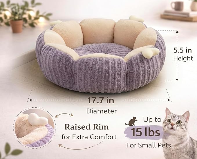 BNG Orthopedic Calming Cat Bed – 18" Plush Cave for Indoor Cats & Small Dogs, Washable & Reversible Pet Bed with Non-Slip Base for Stress-Free Naps