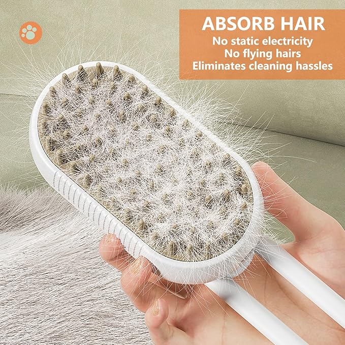 Rechargeable Steamy Brush for Shedding, Pet Grooming and Massage - Removes Tangles, Static, and Flying Hair from Long and Short Fur on Dogs and Cats (White)