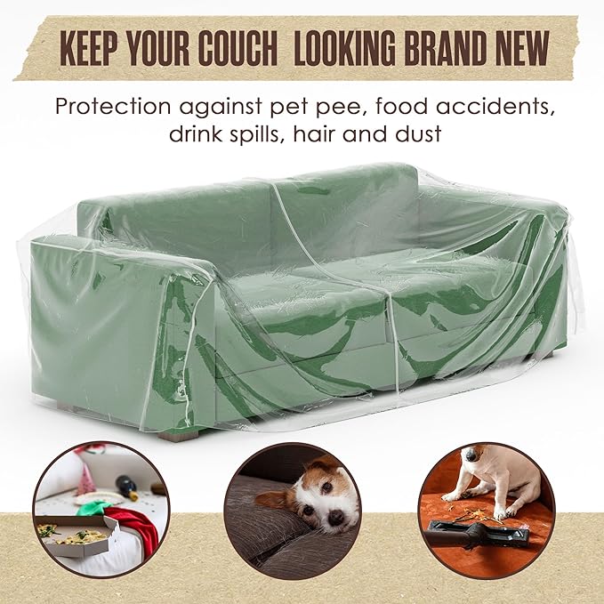 Houseables Plastic Couch Cover, Plastic Couch Covers for Pets, Clear Sofa Protector for Moving, Loveseat Protector, Cats, Storage, Pets, Spills, Heavy Duty, Waterproof, Vinyl, Thick, 84.5 x 40 x 36 in