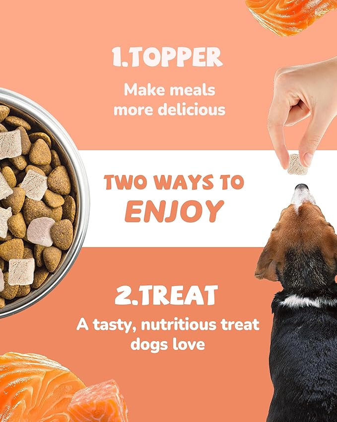 PAWUP Freeze-Dried Dog Treats Beef Liver & Salmon Single Ingredient Raw Dog Food Toppers, Healthy Training Treats for Dogs,3.8 oz