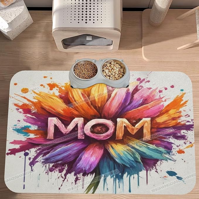 Dog Food Mats for Floors Absorbent Pet Cat Food Mat Happy Mother's Day Floral Gift for Mom Je Non Slip Dogs Bowl Mats Water Dog Placemats Feeding Mat Pet Supplies 24x16In