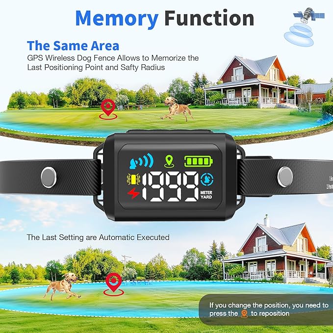 GPS Wireless Dog Fence System, Electric Fence for Dogs, Adjustable Range 99-5997ft, IPX7 Waterproof, Wireless Fence for Dogs, Pet Containment System for Outdoor Use