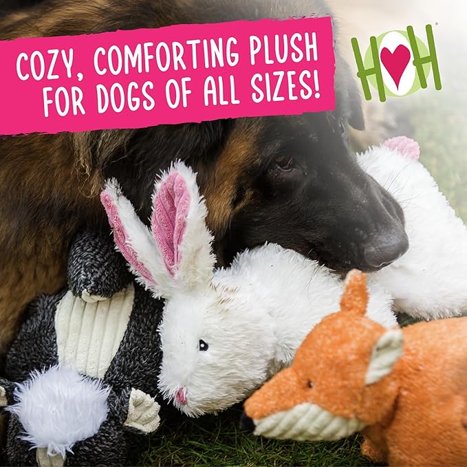 HuggleHounds Plush, Dog Toy, Durable Knot-Less Squooshie Bunny, White