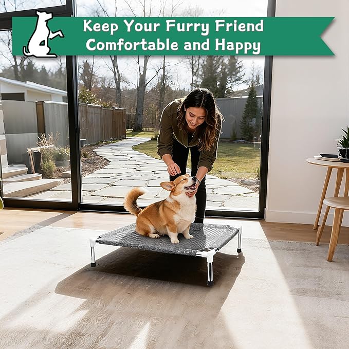 Makerfire Outdoor Elevated Dog Bed, Dog Cots Beds for Small Dogs, Indoor & Outdoor Cooling Raised Pet Bed with Skid-Resistant Feet, Breathable Mesh Fabric (26''L x 19.5''W x 6.4" H)