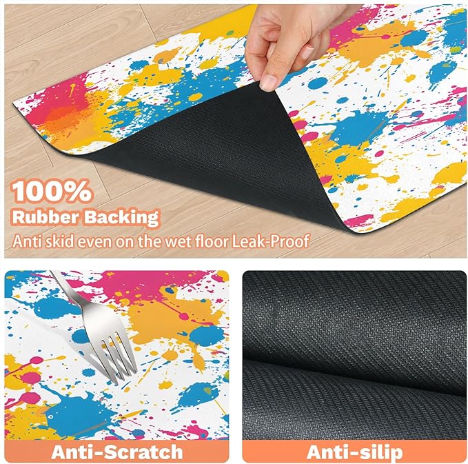 Colorful Graffiti Dog Food Mat for Floors Absorbent Dog Bowl Mat for Food and Water Dispenser Quick Dry Cat Food Placemat Pet Supplies 17" x 30", Abstract