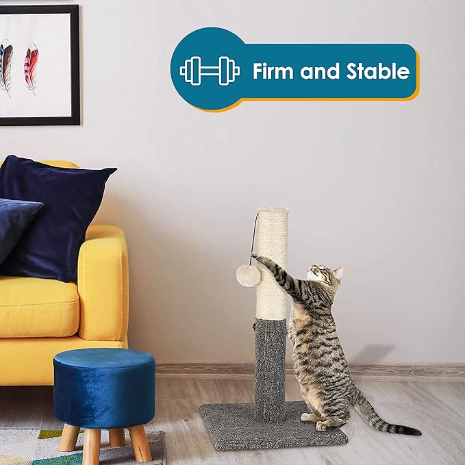 Pawbee 20" Cat Scratching Post with Hanging Ball, Modern Sisal Rope Pole, Scratcher Tower for Indoor Kitten