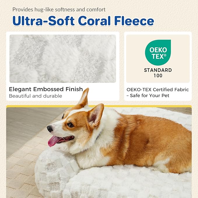 Cat Bed Dog Couch for Puppy and Kitten, Fluffy Dog Bed Medium Dogs Couch, Supportive Cat beds for Indoor Cats, Washable Cover & Non-Slip, 32 inch, White