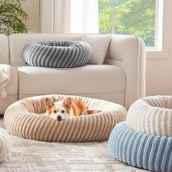 MIXJOY Dog Beds for Small Dogs, Washable Dog Bed with Removable Cover, Small Cat Bed for Indoor Cats, Calming Soft Dount Pet Beds with Anti Slip Bottom, Cute Puppy Beds, 23"x23"x8", Blue