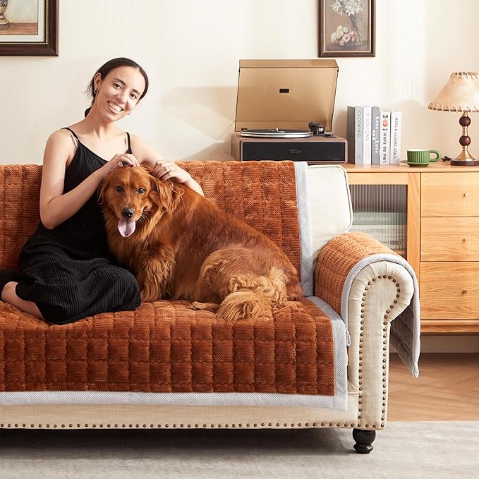 Couch Cover for Dogs Washable,Anti-Slip Back Cat Mat Pet Pad Blanket for Furniture Protector,Fuzzy Pet Sofa Cover for 3 Cushion Couch Sofa Pets Friendly (Curry, 1pc/36"x80"/Seat Cover)