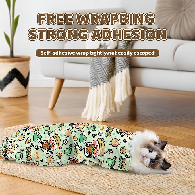 27.6" Cat Grooming Wrap for Cutting Nails, Corn Pattern Self-Adherent Fabric Wrap for Cats, Anti-Scratch Anti-Escape Multifunctional Cat Swaddle Tool for Teeth Brushing, Ear Cleaning