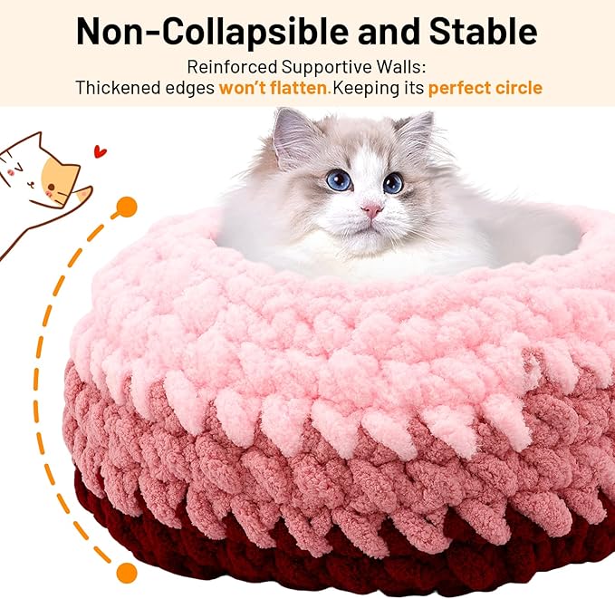 Rondo Cat Nest for Indoor Kitten Cloud Pink Handwoven Washable Cat Nest Bed Extra Soft Round Cave House Furniture
