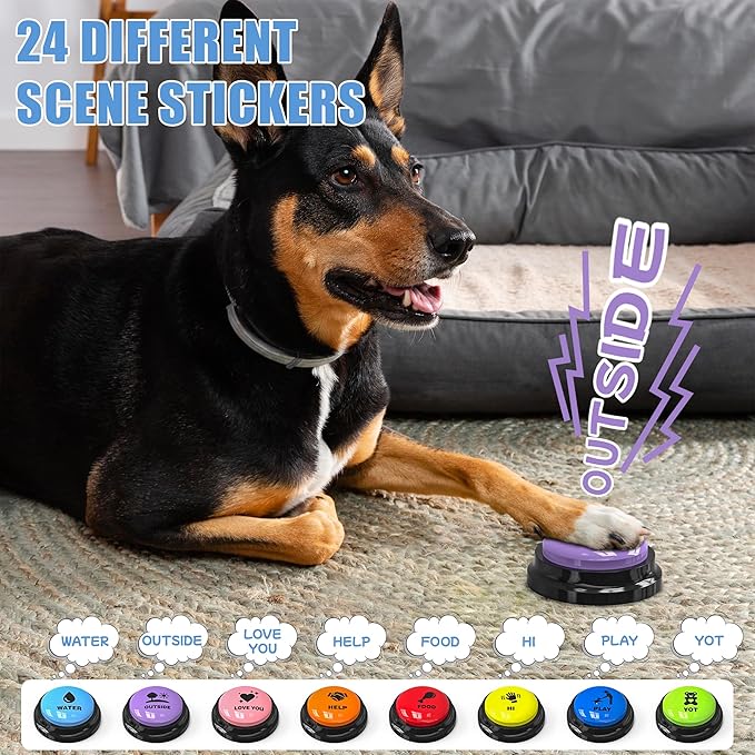 Dog Buttons Talk,Updated 8 Pack Dog Communication Buttons,Recordable Talking Training Buttons for Dogs,30 Seconds Voice Dog Speaking Buttons with Dog Bath Brush Set