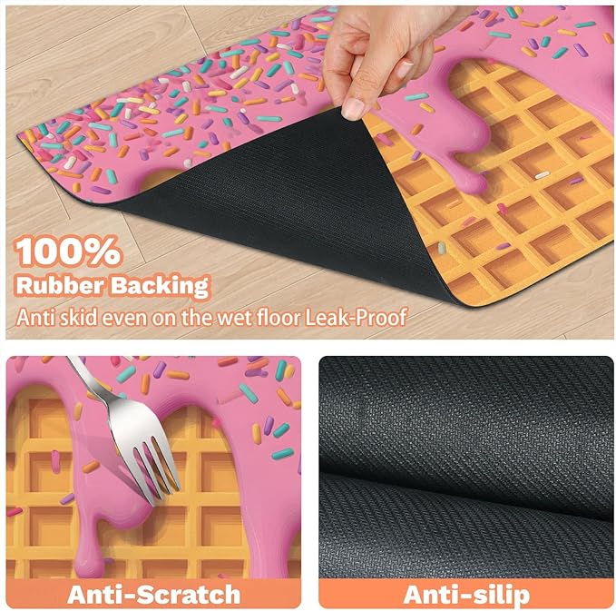 Ice Cream Dog Food Mat for Floors Absorbent Dog Bowl Mat for Food and Water Dispenser Quick Dry Cat Food Placemat Pet Supplies 12" x 20", Waffle